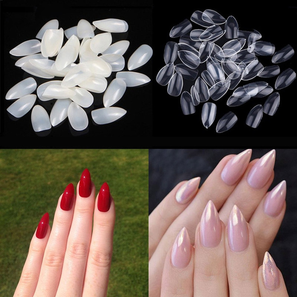 X Long Oval Long Acrylic Nails Stiletto With Almond Round Head Design In  White, Black, And Clear Flesh Natural And Long From U1go, $40.84 |  DHgate.Com